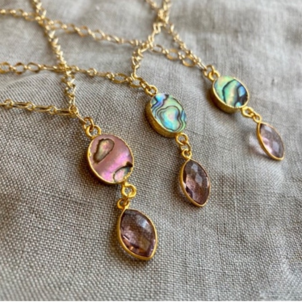 Abalone Shell & Morganite Gemstone Pendant Necklace